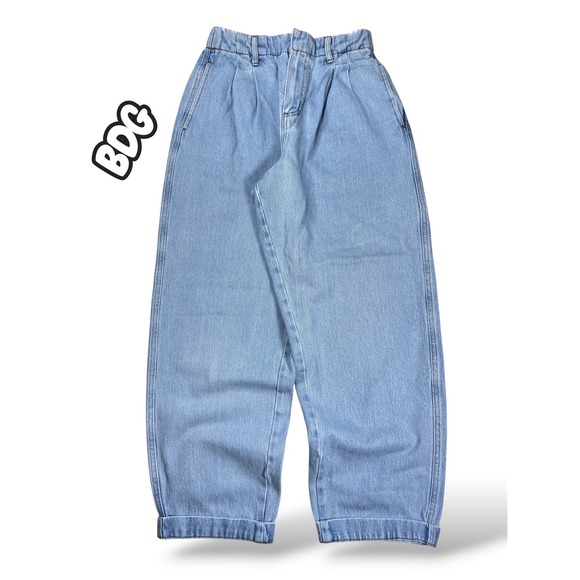 BDG Urban Outfitters Denim - BDG Urban Outfitters Drew Baggy Pleated Jeans Light Wash Elastic Waist W28 L32